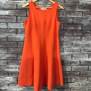 LOFT Dress Women 8P Orange Fit Flare Sleeveless Petite Work Career